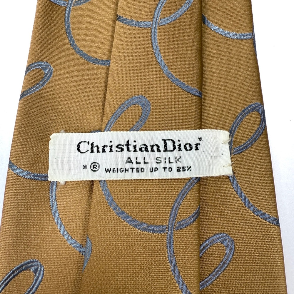 Christian Dior All Silk Necktie Gold Blue Loops Pattern Weighted Mens Tie - Picture 3 of 6
